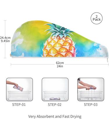 Rainbow Pineapple Hair Towel 2 Pack - Super Absorbent Quick Drying Hair Turbans for Women & Girls - Buy Online on GoSupps.com
