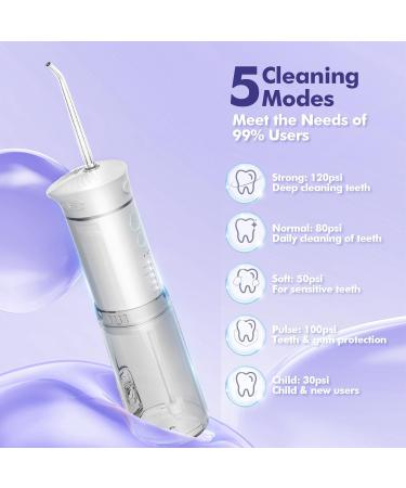 Bezvoi Mini Portable Water Flosser 5 Modes Water Flossers with 6 Tips IPX7 Waterproof Water Floss with Telescopic Water Tank for Home & Travel White - Buy Online on GoSupps.com