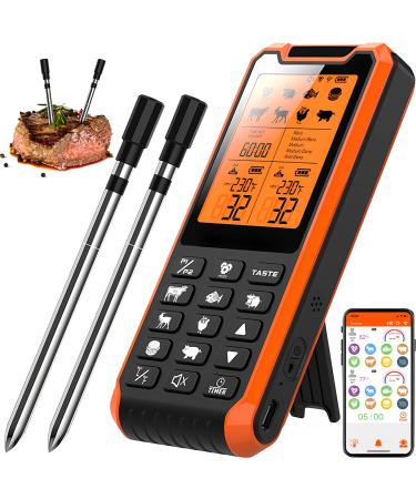 Meat thermometer wireless with timer and alarm function 210m Bluetooth signal removal 2 pieces of grill thermometer Meat thermometer IP67 waterproof frying thermometer digital