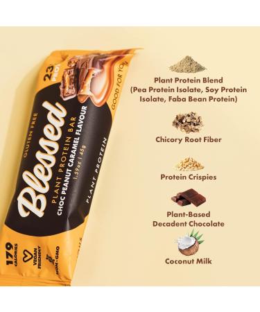 Blessed Vegan Protein Bars - Plant Based Protein Bars Low Calorie High Protein Meal Replacement Bar - Dairy Free Nutritious Vegan Snacks - 12 Pack Choc Peanut Caramel - Buy Online on GoSupps.com