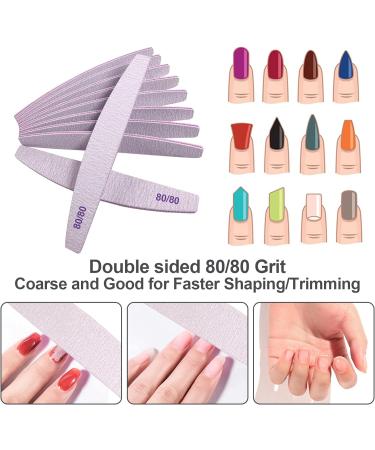 10 Pack 80/80 Grit Nail Files for Acrylic and Gel Nails - Professional Double Sided Emery Boards - Coarse Nail File for Manicure - Reusable Washable Curved Gray - Buy Online on GoSupps.com