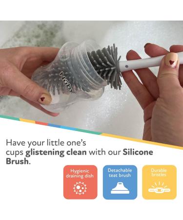 Nuby 2-in-1 Baby Bottle Cleaning Brush with Hygiene Stand - White - Buy Online on GoSupps.com