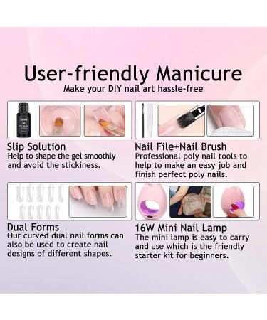 Lofuanna Poly Gel Nail Kit - Clear Poly Extension Gel Starter Kit with Lamp, Slip Solution & Nail Strengthening Brush - DIY for Beginners - Buy Online on GoSupps.com