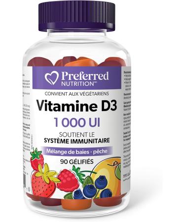 Preferred Nutrition Vitamin D3 1000IU 90 Gummies Mixed Berry-Peach Helps Support Immune Function Vegetarian 90 count (Pack of 1) D3 1000 IU - Buy Online on GoSupps.com