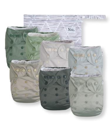 Morning Dew Baby Cloth Pocket Diapers 7 Pack, 7 Bamboo Inserts, 1 Wet Bag by Nora's Nursery Morning Dew 7 Count (Pack of 1)