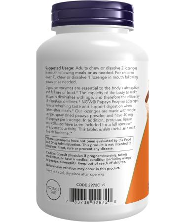 NOW Papaya Enzyme 360 Chewable Lozenges with Mint & Chlorophyll - Digestive Support - Buy Online on GoSupps.com