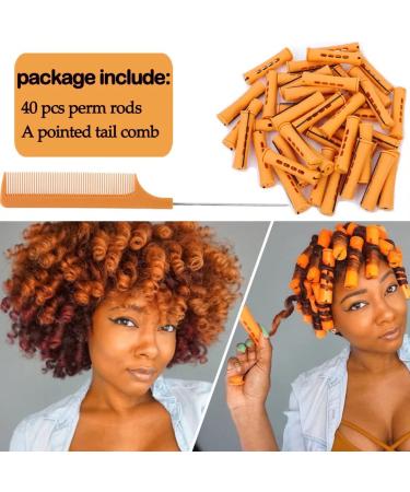 40pcs Orange Perm Rods Set for Natural Hair - Cold Wave Hair Curlers for Women - DIY Hairdressing Tools - 40 Count - Buy Online on GoSupps.com