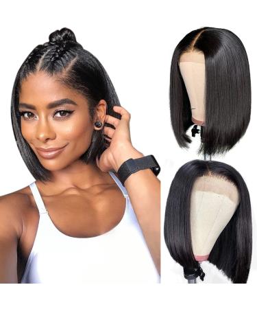 eool Bob Wig Human Hair 4x4 Glueless Wigs 150% Density Straight Closure Bob Wig for Black Women Brazilian Virgin Human Hair Pre Plucked (10 Inch  Natural color) 10 Inch 4x4 Bob Natural Color