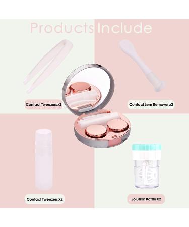 TreaHome 2 Pack Contact Lens Case - Leak-Proof Travel Kit with Cleaner, Holder, Tweezers & Remover Tool - Rose Gold - Buy Online on GoSupps.com