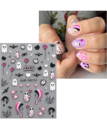 5D Halloween Nail Stickers 4 Sheets 5D Self-Adhesive Embossed Pink Nail Decal Pumpkin Ghost Nail Art Decoration Design Supplies - Buy Online on GoSupps.com