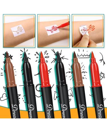 6-PCS Washable Temporary Tattoo Markers for Skin - Skin Safe Tattoo Kit for Teens, Kids & Adults - Body & Face Art Pens with Stencil Papers - Buy Online on GoSupps.com