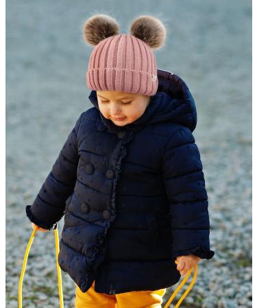Baby Satin Lined Beanie with Pom Pom | Hat Hut Toddler Winter Hat for Boys & Girls | Pink 2 Poms - Buy Online on GoSupps.com