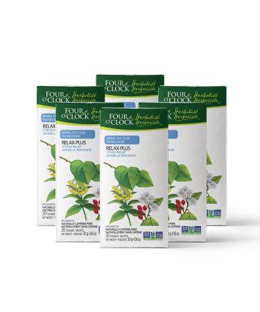 Four O'Clock Herbalist Calm Relax-Plus Herbal Tea Non-Gmo Kosher Gluten-Free 6 Packs of 20 Teabags
