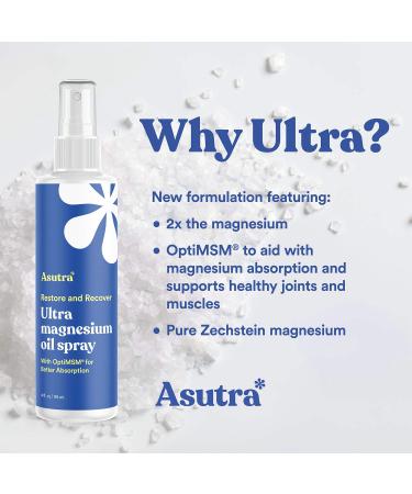 ASUTRA Ultra Topical Magnesium Oil Spray with OptiMSM 4 Fl Oz | Rapid Absorption | Odorless & Non-Greasy - Buy Online on GoSupps.com