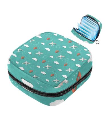 Travel Planes Clouds Position Blue Sanitary Napkierte Menstruation Pad Bag Portable menstrual cup bag with zipper for teenage girls women women