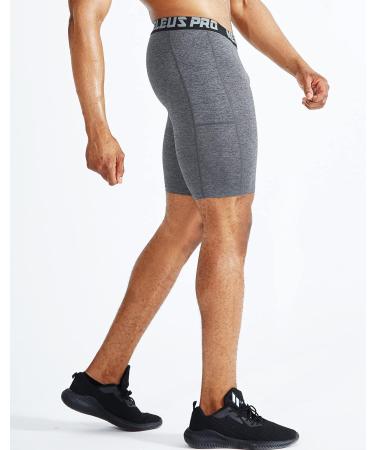 NELEUS Men's Compression Shorts with Pocket - 3 Pack (Black/Grey/Navy Blue) - Buy Online on GoSupps.com
