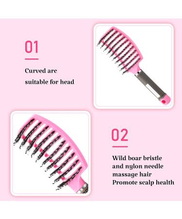 Curved Vented Boar Bristle Hair Brushes - Fast Drying & Detangling - 3 Pack (White/Pink/Purple) - Buy Online on GoSupps.com