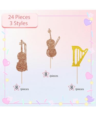 24pcs Musical Instrument Cupcake Toppers Violin Cake Decor Brown&Gold Glitter Harp Cupcake Picks for Baby Shower Music Theme Birthday Party Decoration - Buy Online on GoSupps.com