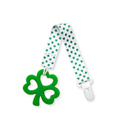 Clover Child Irish Baby Teething Toy - Shamrock Clover Teether & Pacifier Clip- Multi Textured  Soft  BPA Free Silicone