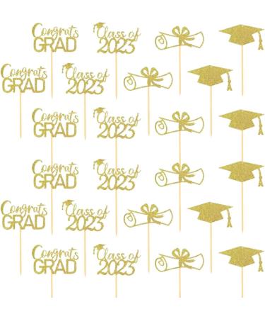 Graduation Cupcake Toppers 24 Pack 2023 Graduation Cupcake Toppers Class of 2023 Graduation Cupcake Toppers Diploma Grad Caps Cake Toppers Picks for Graduation Joberio Gold - Buy Online on GoSupps.com