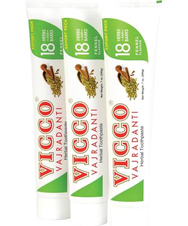 Buy Vicco Vajradanti Herbal Toothpaste Fennel Flavour - 100% Natural Vegan & Cruelty-Free | 18 Herbs Astringent & Analgesic | Pack of 3 x 7oz - International Shipping Available - Buy Online on GoSupps.com