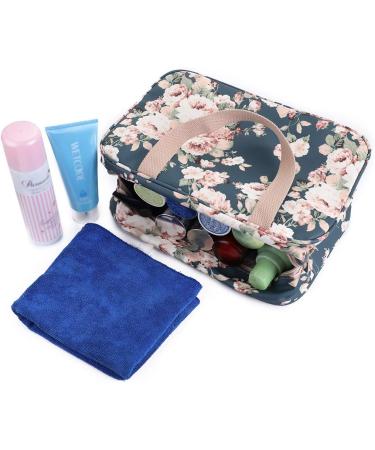 IGNPION Large Travel Toiletry Bag | Waterproof Makeup Organizer & Cosmetic Bag | Dark Blue Flower Pattern | Ideal for Swimming, Gym | Women's Travel Essential - Buy Online on GoSupps.com