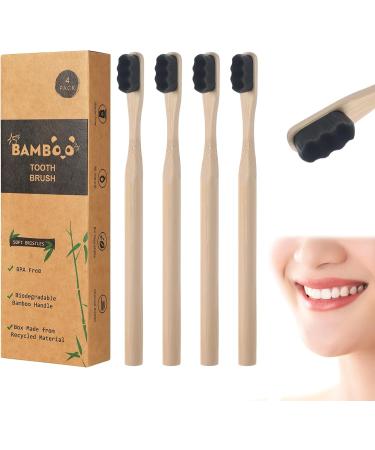 Eco-Friendly Bamboo Toothbrush Set - 4 Extra Soft Biodegradable Brushes with Nano Bristles | BPA-Free & Charcoal Activated for Superior Cleanliness (Black) - Buy Online on GoSupps.com
