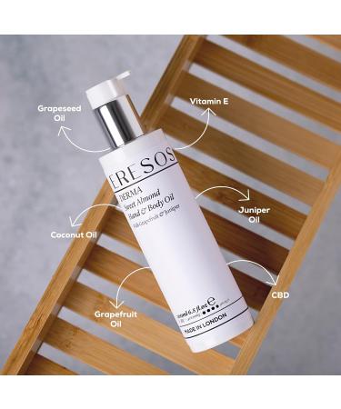 Eresos Sweet Almond Hand & Body CBD Oil (4000mg) - 200ml | Detoxifying Moisturing & Hydrating | Almond Oil Juniper & Grapefruit - Buy Online on GoSupps.com