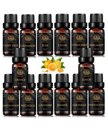 Top 14x10ml Aromatherapy Jasmine Essential Oil Set for Diffuser 100% Pure Rose Essential Oil Kit for HUmidifier Therapeutic Grade Essential Oils Set - Bergamot Cedar Geranium Sandalwood Oils etc