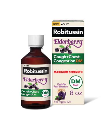 Robitussin Maximum Strength Elderberry Cough Plus Chest Congestion DM, Cough Suppressant for Adults, Providing Non Drowsy Liquid Cough and Chest Congestion Relief - 8 Fl Oz