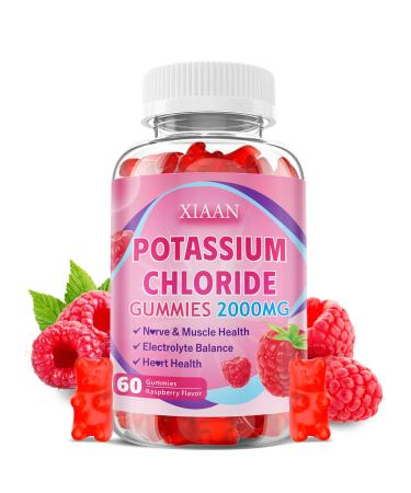 XIAAN Potassium Gummies for Women & Men High Dose 2000mg Potassium Chloride Supplement Gummies for Leg Cramps & Electrolyte Balance Vegan/Sugar-Free/Gluten Free Raspberry Flavor 60 Count