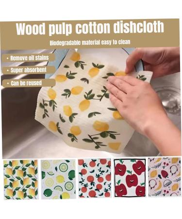 5Pcs/Set Reusable Paper Towels Washable Fruits Print Dish Towels for Kitchen Soft and Absorbent Dish Cloths Quick Drying Dish Rags for Washing Dishes - Buy Online on GoSupps.com