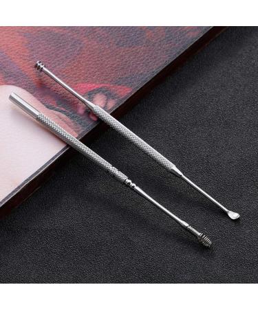 2pcs Stainless Steel Spiral Ear Spoons Adult Double Head Household Spring Iron Box Tool Portable Comfortable