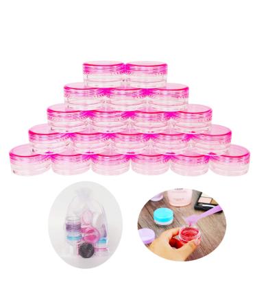 Great Foru 20 pieces container rehearsals empty 3G/3ml Transparent Pink Small plastic crucible - for cosmetic can lip balm jar nail art jaws travel with 20 pieces of mini spatulas