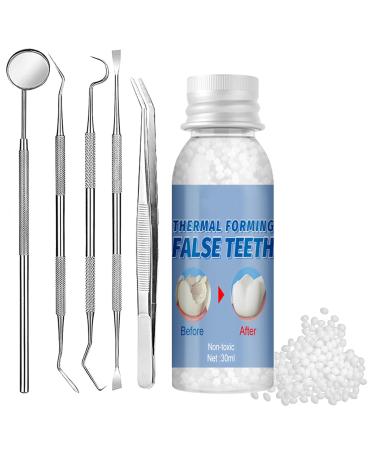 Tooth Filling Kit Temporary Tooth Filling Kits with 5 Tooth Tools Moldable Fake Teeth Beads for Temporary Restoration of Missing & Broken Teeth Replacement Dentures (30ml) 6