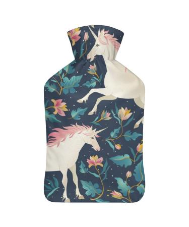 Heat bottle with lid unicorns with flower leaves rubber hot water sac for pain relief cramps foot warmer hot and cold therapy