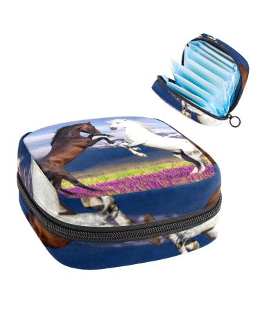 Anna Cowper Horse Pattern Sanitary Napkin Storage Bag Feminine Menstrual Cup Pouches Nursing Pad Holder Tampon Bags Portable Period Bag for Women Teen Girls 1Pcs Multi-colored 18