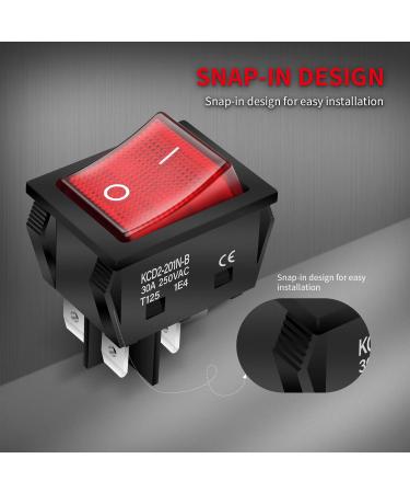 DaierTek 30A 250V KCD2 KCD4 Rocker Switch DPST 4 Pin Red Lighted 120V Rocker Toggle Switch ON Off Heavy Duty T125-3Pack 125V - Buy Online on GoSupps.com