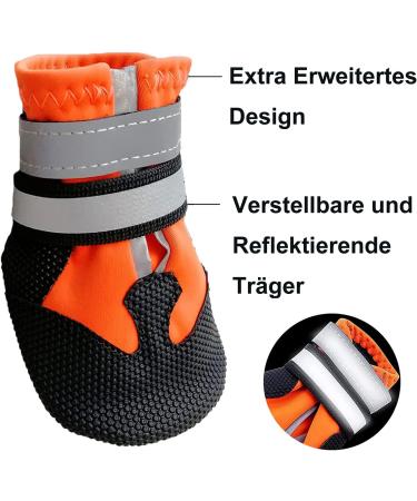 LEEKO Dog Shoes - Waterproof Anti-Slip Dog Boots for Small Dogs | 4-Set Paw Protection with Reflective Straps & Velcro | Ideal for Snow & Rain - Orange - Buy Online on GoSupps.com