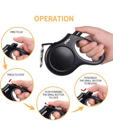 Fida Retractable Dog Leash 16ft Heavy Duty for X-Small to Large Dogs up to 110 lbs - Tangle Free, One-Hand Brake - Small Black - Buy Online on GoSupps.com