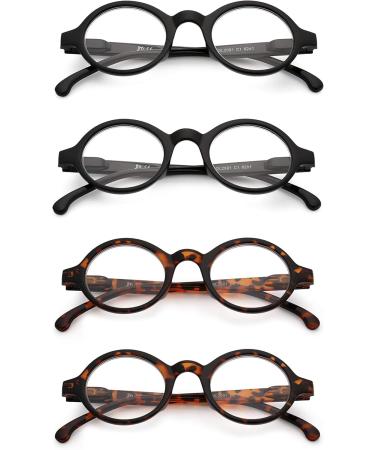 JM Set of 4 Round Reading Glasses - Spring Hinge Readers for Women & Men - +2.25 Black & Tortoise Eyeglasses - Buy Online on GoSupps.com