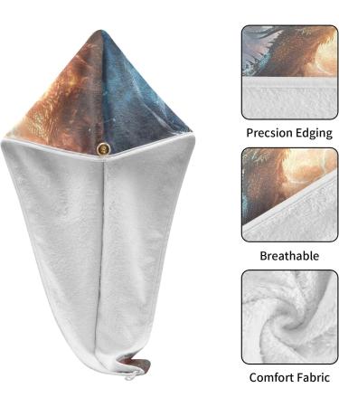 Two Dragon Fighting Hair Towel 2 Pack - Super Absorbent Quick Drying Hair Turbans with Button Twist Wrap for Women & Girls | International Shipping Available - Buy Online on GoSupps.com
