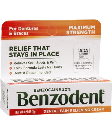 Benzodent Dental Pain Relief Cream - 0.25 oz Tube for Dentures & Braces - Buy Online on GoSupps.com
