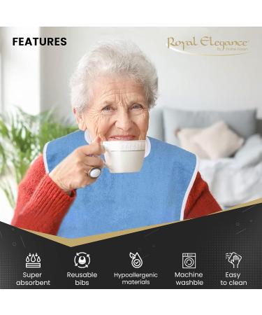 Premium Adult Bibs for Elderly Seniors and Disabled - Adjustable Terry Cloth Protectors in Blue - Buy Online on GoSupps.com