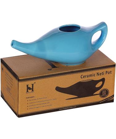 Handcrafted Ceramic Neti Pot Nose Cleaner for Sinus Relief - 225ml Capacity, Dishwasher Safe - Blue - Buy Online on GoSupps.com