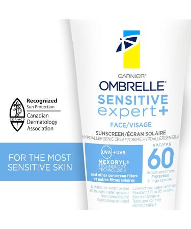 Garnier Ombrelle Sensitive Expert+ Sunscreen Face Lotion SPF 60 Dermatologist Tested For Sensitive Skin Hypoallergenic Non-Greasy Fragrance-Free High Broad-Spectrum UVA/UVB Protection 90ml - Buy Online on GoSupps.com