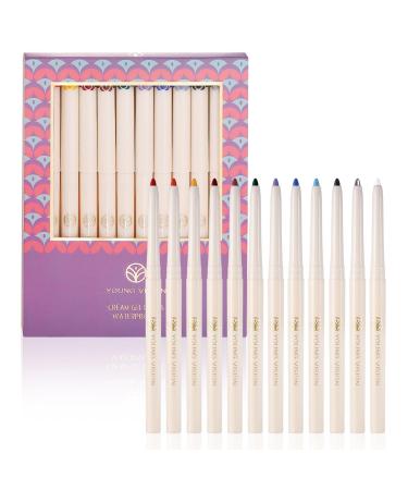 Soft Eyeliner Pencil for Women Eye Makeup Eyeliner 12 Colors Retractable Eye Liner Soft Natural 12-Hour Long Lasting Ultra Fine Waterproof Liner Shzons