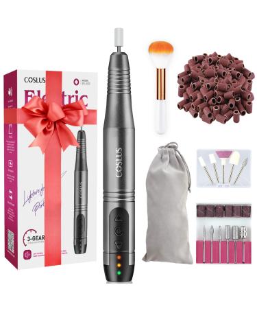 COSLUS Nail Drill Electric Nail Files with 45 Kits Cordless Manicure and Pedicure Set 3 Adjustable Speed Professional E File for Acrylic Gel Nails Cuticles Hard Skin Cordless Rose Grey