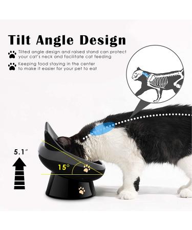 Ceramic Cat Bowls Set - Anti Vomiting, Tilted, Elevated - For Cats and Small Dogs - Protects Pet's Spine - Dishwasher & Microwave Safe - 2 Pack Black-White - Buy Online on GoSupps.com