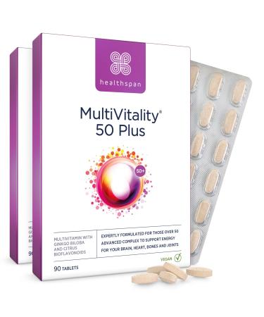 Healthspan Multivitamin 50 Plus | Advance Multivitamin for over-50's | Immune Health Support | 13 Vitamins & 12 Minerals | Ginkgo Biloba & Citrus Bioflavonoids | Vegetarian (180 Tablets) 90 count (Pack of 2)